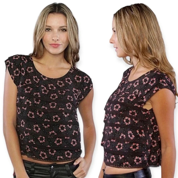 Free People Tops - Free People Floral Ruffle Tiered Crop Top Size Small